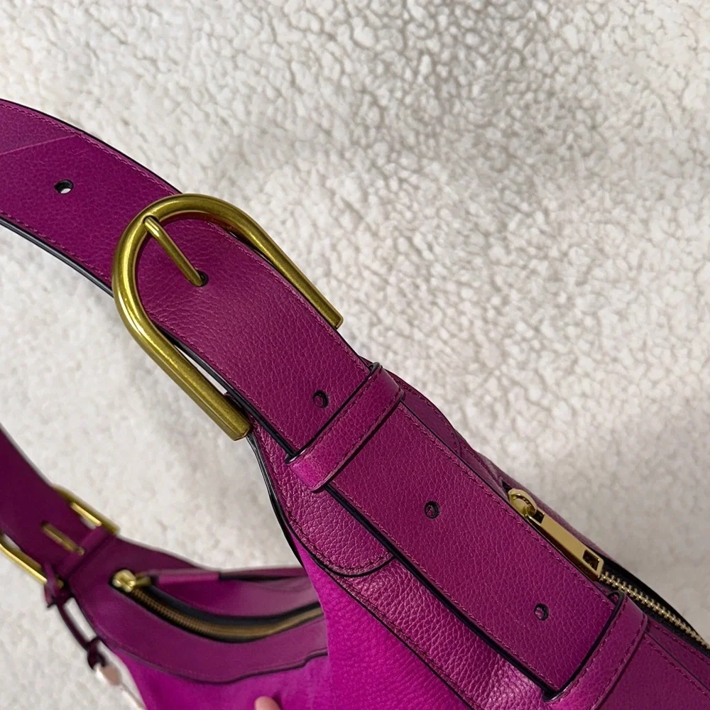 Fossil Hannah Hobo Leather & Suede Purple Magenta Shoulder Bag NWOT w/Key Charm